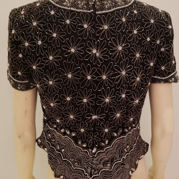 FINAL SALE black beaded silk top Adrianna Papell 1980s L - Picture 8 of 8